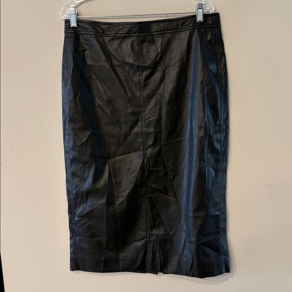 J. Crew Black Faux Leather Size 12 Pencil Skirt with Slit in Back